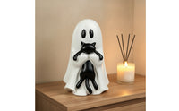 Halloween Ghost with Black Cat Cute Ghost Cat Figurine Tabletop Decoration Festive for Shelf, Desk, Party