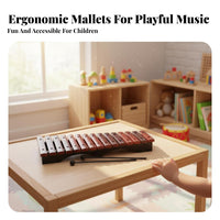 Faux Rosewood Finish-Style Finish 15 Note Xylophone Educational Music Education Teaching Instrument Child-Safe Wooden Xylophone for Toddlers, Beginners, Music Class, Classroom, Playroom
