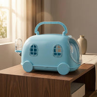Built-in Handle Car-Shaped Hamster Cage Clear Front Access Door Plastic Hamster Carrier Cage Metal Grid