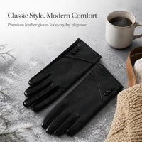 Women's Warm PU Leather Touchscreen Gloves for Winter Driving & Cycling