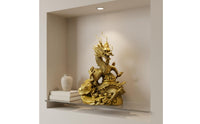 Auspicious Symbol Golden Dragon Statue Great Gift Chinese Dragon Sculpture Intricate Details Handmade for Art Collectors, Business Owners, Office, Desktop, Shop Opening, Housewarming