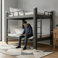 Iron Bunk Bed Double-Layer Metal Bunk Bed Space-Saving Furniture for Students, Roommates, Student Apartments, Worker Housing, Shared Bedrooms