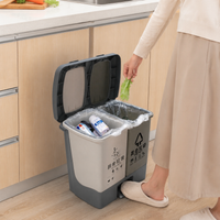 Kitchen Bin, Dual Compartment Pedal Bin with Soft Close Lid, Polypropylene Recycling Bins for Kitchen, Grey