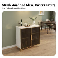 Light Luxury & design Fluted Door Sideboard with Induction Top Multi-Functional beverage Station Waterproof Surface Storage Cabinet safety glass Doors for property owners, Interior Design lovers, Apartment Dwellers, Living Room, Kitchen, Hallway, Entryway