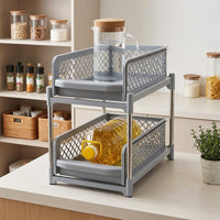 Kitchen Pull-Out Shelf, Narrow Kitchen Organizer 18.5x38x62cm, 2 Levels, Freestanding, for Kitchen Storage