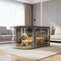 Panoramic Dog Cage Easy to Clean Transparent Pet Crate Wide Door Indoor Dog House with Wheels for Small Dogs, Young Dogs