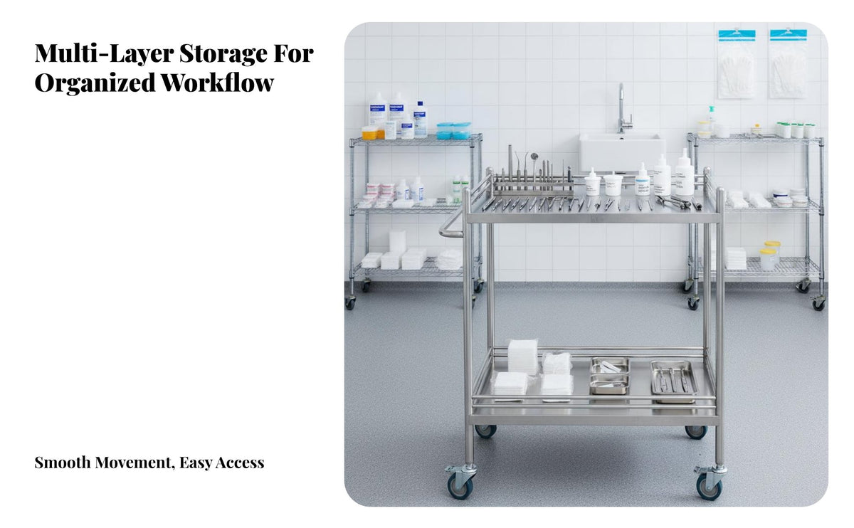 Heavy Duty Medical Instrument Trolley Easy to Clean Hospital Treatment Cart Anti-Rust Stainless Steel Rolling Cart Locking Casters for Medical Center Personnel Artists, Workshop Technicians, Operating Room, Oral Away Ice, Laboratory, Restaurant