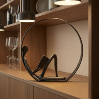 Reading Figure Sculpture Minimalist Metal Desk Ornament Modern Style Circular Hoop Sculpture