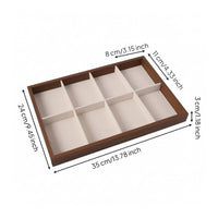 Beige Lined Walnut Jewelry Tray Slim Divided Jewelry Tray Raised Rim Household Storage Rectangular