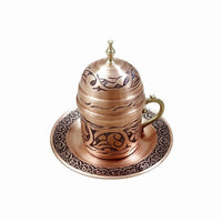 Handmade Copper Coffee Cup Set Engraved Turkish Coffee Cup Floral Pattern Drinkware Saucer