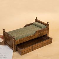 Fabric Bedding Miniature Bed with Drawers Wooden Dollhouse Single Bed Classic Furniture Cute for Collectors