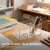 Acrylic Pen Holder Versatile Transparent Pencil Holder Clear Stationery Box for Students, Vanity, Dresser, Lavatory