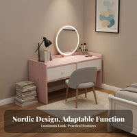 Nordic Inspired Vanity Set with Mirror and Storage Space-Saving space-efficient Vanity with Round Mirror Modern Design Dressing Table Minimalist design for Apartment Dwellers, Students, Teenagers, Bay area Area, Small Spaces