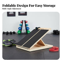 Solid Wood Construction Adjustable Wooden Slant Board Non-Slip Surface Wooden Slant Board Heavy Duty Foldable Calf Stretcher for Runners, Athletes, Home Gym