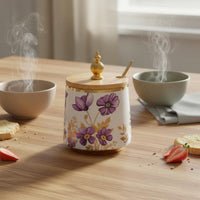 2 Pieces Nordic Design Blue Floral Seasoning Jar Set with Spoon Ceramic Seasoning Jars Elegant Seasoning Container for Kitchen Countertop, Dining Table, Cooking