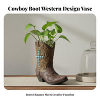 Hydroponic Friendly Cowboy Boot Vase Creative Design Western Boot Planter Rustic Decor Western Aesthetic Vase Double Function for Cowgirls, Living Room, Desktop, Office Desk, Bookshelf