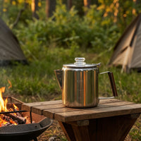 Coffee Pot with Wood-Look Handle Portable Stainless Steel Coffee Pot No Electricity for Camping