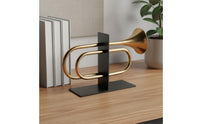 Gold Trumpet Book Stopper Modern Design Trumpet Bookend Creative Shape Metal Bookend for Study Room, Bookcase, Showroom