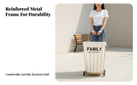 Multifunctional Design Metal Frame Storage Trolley Space-Saving Storage Cart with Liner Heavy Duty Rolling Laundry Basket Rust-Resistant for Homemakers, Apartment Dwellers, Living Room, Bedroom, Bathroom, Supermarket