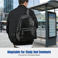 Korean Pattern Studded Backpack, PU Leather, Laptop Bag, Trendy School Bag for Men