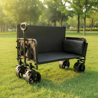 Convertible Camping Wagon 2-in-1 Folding Cart with Seat Wagon with Seats Portable Lounge Cart Quick-Fold for Campers, Picnics
