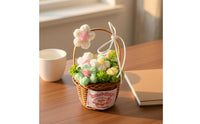Everlasting Flowers Handmade Knitted Flower Arrangement Never Fade Crochet Flower Arrangement Cute Design Small Woven Basket Ornament Soft Feel for Mothers, Desk, Office