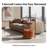 Space-Saving Design 2-Tier Rolling Storage Table Sturdy Frame 2-Tier Wheeled Organizer Easy to Assemble Mobile Furniture Uncovered Top Tray for Homeowners, Office Workers, Living Room, Bedroom, Balcony, Kitchen