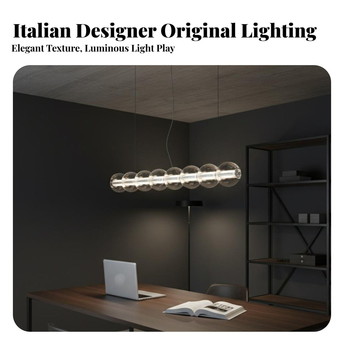 Italian Design Long Strip Chandelier Modern Design Linear Glass Hanging Light Adjustable Hanging Wire Bar Counter Hanging Lamp High Color Rendering for Restaurant Owners, Interior Designers, Office Workers, Dining Room