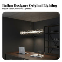 Italian Design Long Strip Chandelier Modern Design Linear Glass Hanging Light Adjustable Hanging Wire Bar Counter Hanging Lamp High Color Rendering for Restaurant Owners, Interior Designers, Office Workers, Dining Room