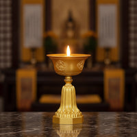Rechargeable Buddhist Butter Lamp Gold-Colored LED Butter Lamp Chalice-Shaped Decorative for Buddhists, Practitioners, Home Altar, Shrine, Prayer Room, Temple