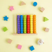 Wooden Bead Counting Frame Early Learning Wooden Educational Abacus Hand Eye Coordination Color Sorting Stacking Toy for Young Children, Infants