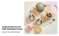15 Pieces Ideal Gift Wooden Toy Tea Set Imaginative Play Kids Afternoon Tea Playset Child-Safe Wooden Kitchen Toy Set Educational for Girls, Preschoolers, Toddlers, Kindergarten