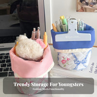 Portable with Handle Expandable Stationery Holder Stands Upright Standing Writing Implement Case Multifunctional Expandable Pen Holder Space Saving for Students, Girls, Teens, School, Desk Organization
