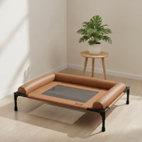 Breathable Raised Pet Bed with Raised Border Cooling Elevated Dog Bed Portable Elevated Pet Cot with Cushion Stable for Indoor
