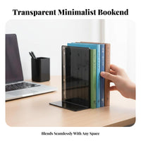 Transparent Design Foldable L-Shaped Bookend Portable Book Stand Space-Saving Desk Accessory sturdyDuty for Students, educators, Readers, School, Home Study, bookcase, Library