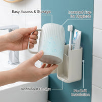 Wall Mounted Toothbrush Holder No Drill Set, Toothbrush Rack for Family, Apartment Decor Toilet Organizer Bathroom Accessories