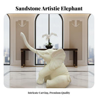 Floor-Standing Elephant Sculpture Good Fortune Symbol Sandstone Elephant Figure Handcrafted Outdoor Decoration for Decorators, Hotel Lobby, Storefront