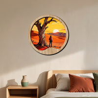 Round Wooden Wall Art Self-Adhesive Wooden Plaque Layered Wood Plaque Flat for Living Room, Bedroom, Entryway