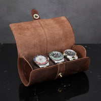 3-Watch Storage Roll Portable 3-Compartment Watch Roll Case Handmade Removable Pillows for Men, Display