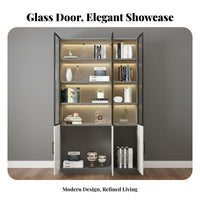 Glass Door Beverage Cabinet Dust-Resistant Glass Door Display Cabinet Elegant Design Modern China Hutch for Collectors, Homeowners, Home Bar, Study