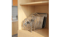 Retractable Pot Lid Holder Versatile Expandable Plate Rack Space Saving Stainless Steel Plate Organizer for Countertop, Cabinet, RV