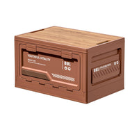 Portable Storage Box with Wood Lid Stackable Collapsible Crate Heavy-Duty Container Versatile for Car Trunk, Picnic