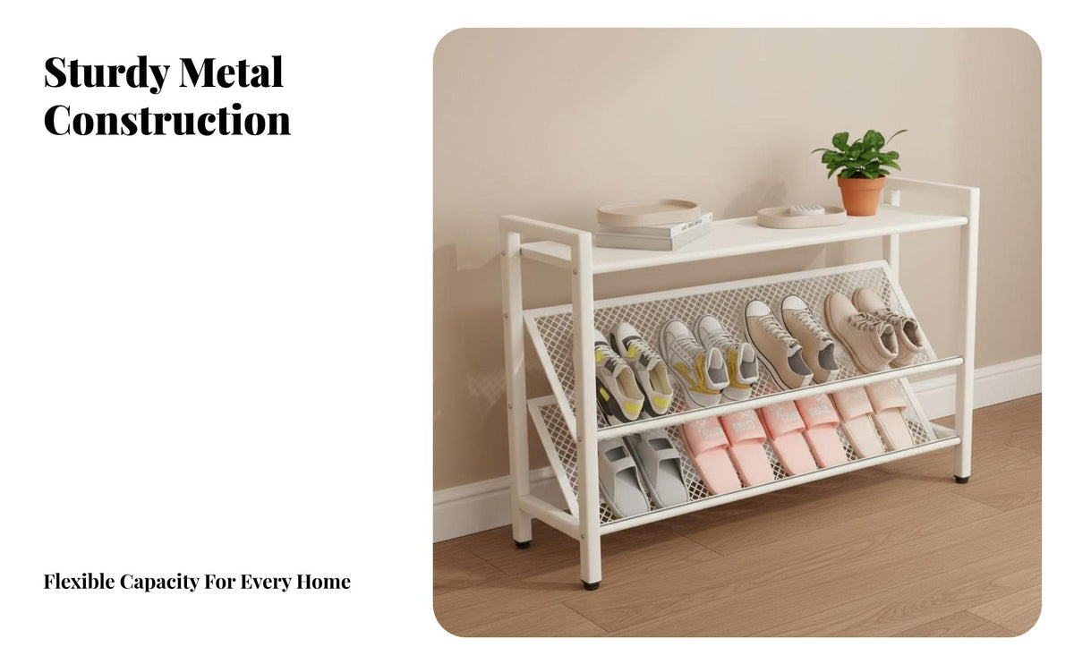 Space Saving Multi-Tier Shoe Rack Sturdy Construction Freestanding Entryway Shoe Stand Rust-Resistant Multifunctional for Homeowners, Families, Hallway, Small Areas, Bedroom, Dorm Room