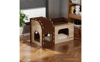 Cat House with Scratcher Enclosed Wooden Cat House Furniture for Living Room, Bedroom, Apartments