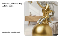 Nordic Art Design Success Horse Ornament Light Luxury Golden Horse on Ball Figurine Creative Design Golden Stallion Figurine Intricate Details for Business Professionals, Homeowners, Adults, Living Room, TV Cabinet, Entrance Hall, Foyer