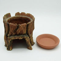 Tree Stump Cave Snake Hide for Axolotl Aquarium Accessories, Resin Reptile Tree with Ceramic Water Dish, Realistic Brown Habitat Decor