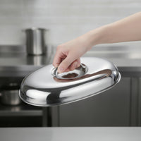 Oval Lid Rust-Resistant Stainless Steel Lid Pan Lid with Knob for Cooks, Caterers, Kitchen, Buffet, Stovetop
