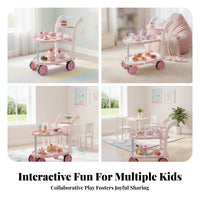 Pink and White Wooden Toy Cart Curved Handle Wooden Rolling Cart Open Shelves Children's Furniture Rounded Edges