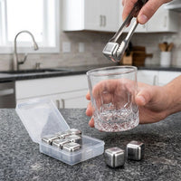 Home Bar Stainless Steel Whisky Stones for Modern Style, Chilling Steel Ice Gift for Him, Food Grade Bar Accessories, Set of 2