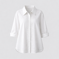 Tops for Women UK Hollow Embroidery Long Sleeve Blouse for Going Out Outfits, Plus Size Ladies Shirt with Loose Fit, Work in White